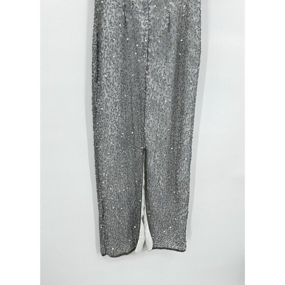 vintage 90s STENAY slip dress 100% silk gown beaded column silver metallic 2P - Picture 7 of 9